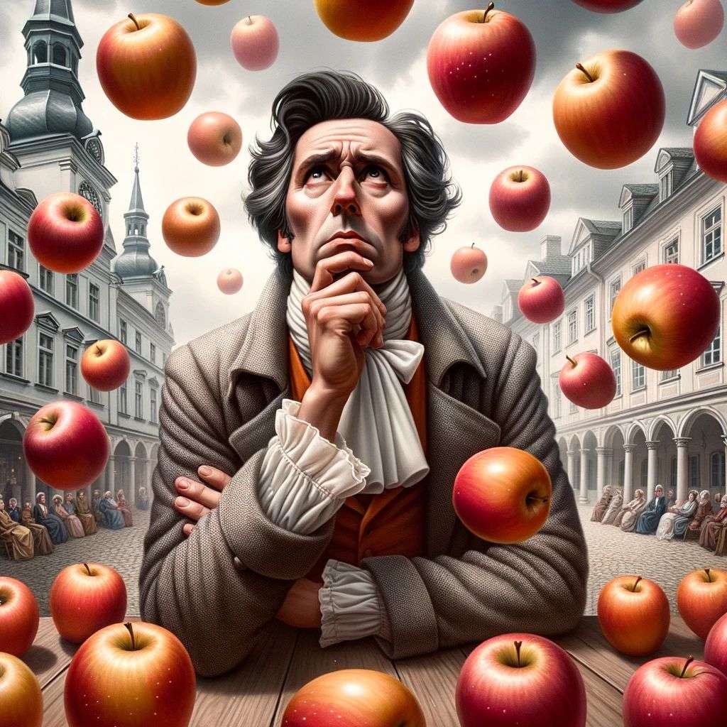 the discovery of gravity, digital art, caricature